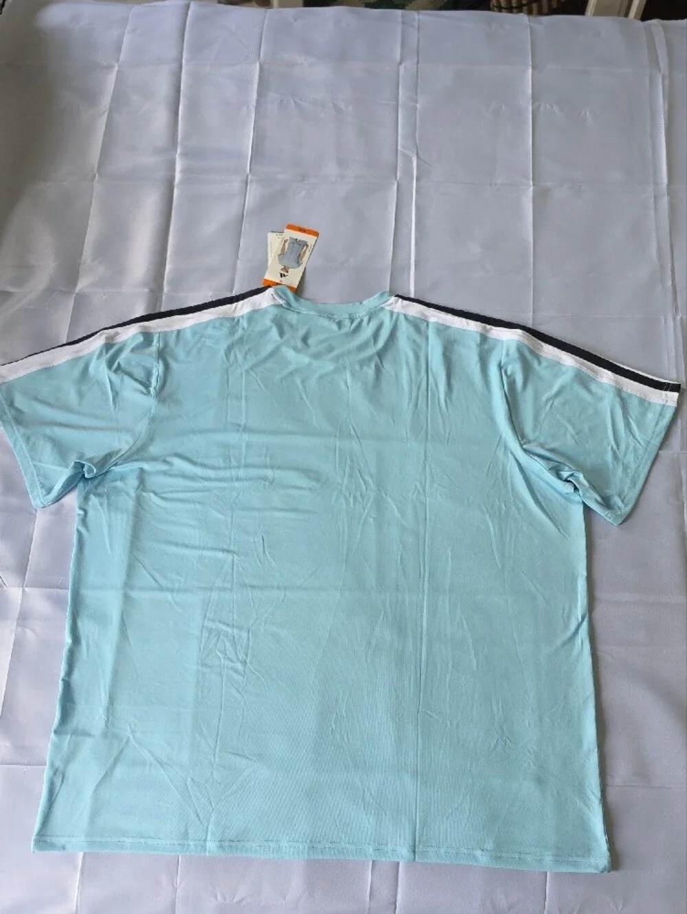 ADIDAS Light Blue Men's Athletic Tee with Contrast Shoulder Stripes